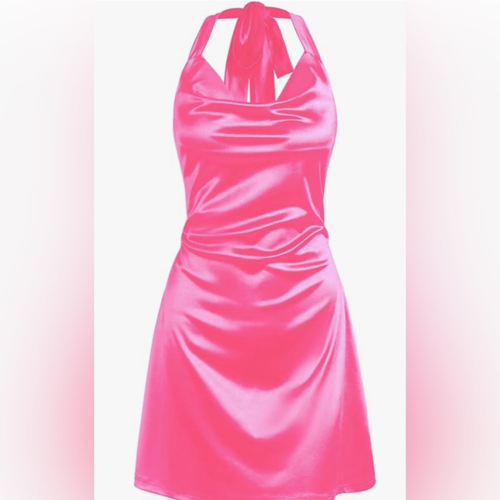 Pink Satin Halter Dress/ Costume